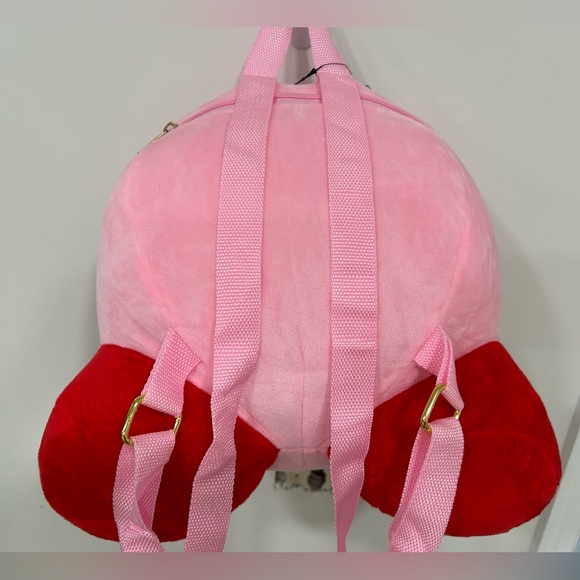 bioworld kirby the pink puff plush mini backpack NWT Kirby Nintendo Pink Puff Plush Bioworld Backpack, gold buckles